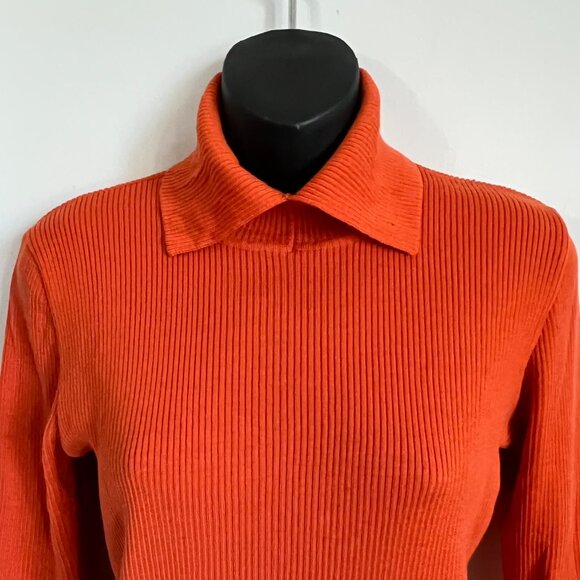 VTG 100% Wool Ribbed Johnny Collar Mock Neck Orange Hiking Base Layer w flaws - Picture 11 of 13